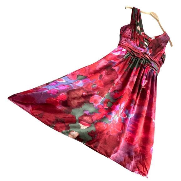 Banana Republic size 6 Dress SILK Mini Watercolor Floral Burgundy Red Lined - Picture 4 of 7